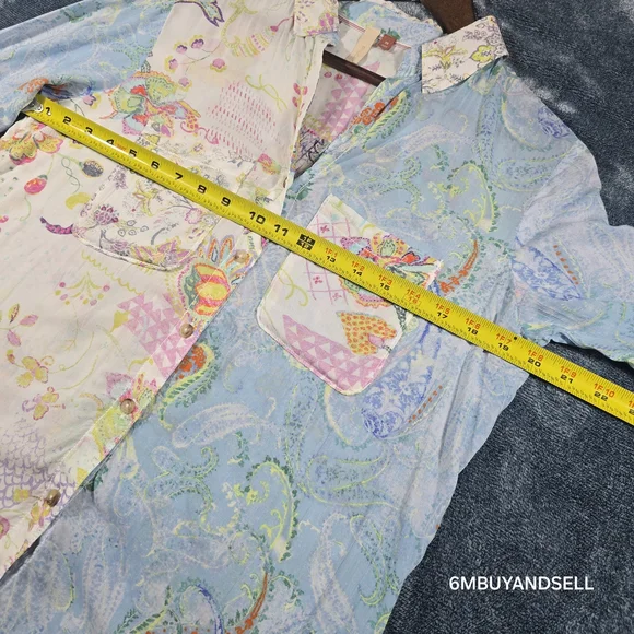 Anthropologie Pilcro Blue Floral Button Up Shirt Women's‎ XS Boho Blouse - Picture 8 of 12
